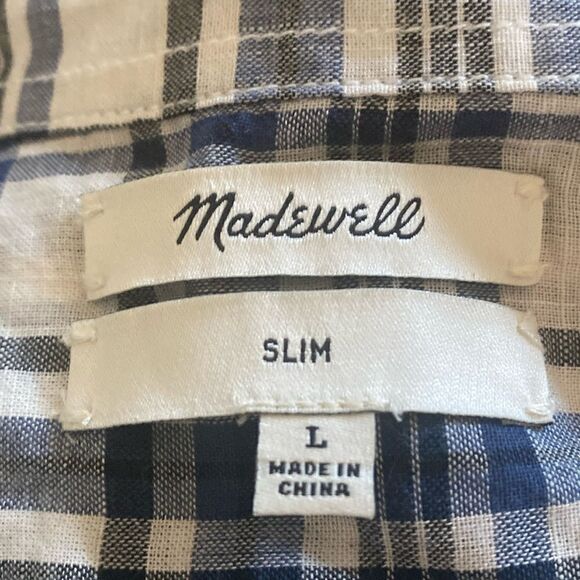 Madewell Women’s Button Up Slim Blue Black Ivory Size L - Picture 3 of 5